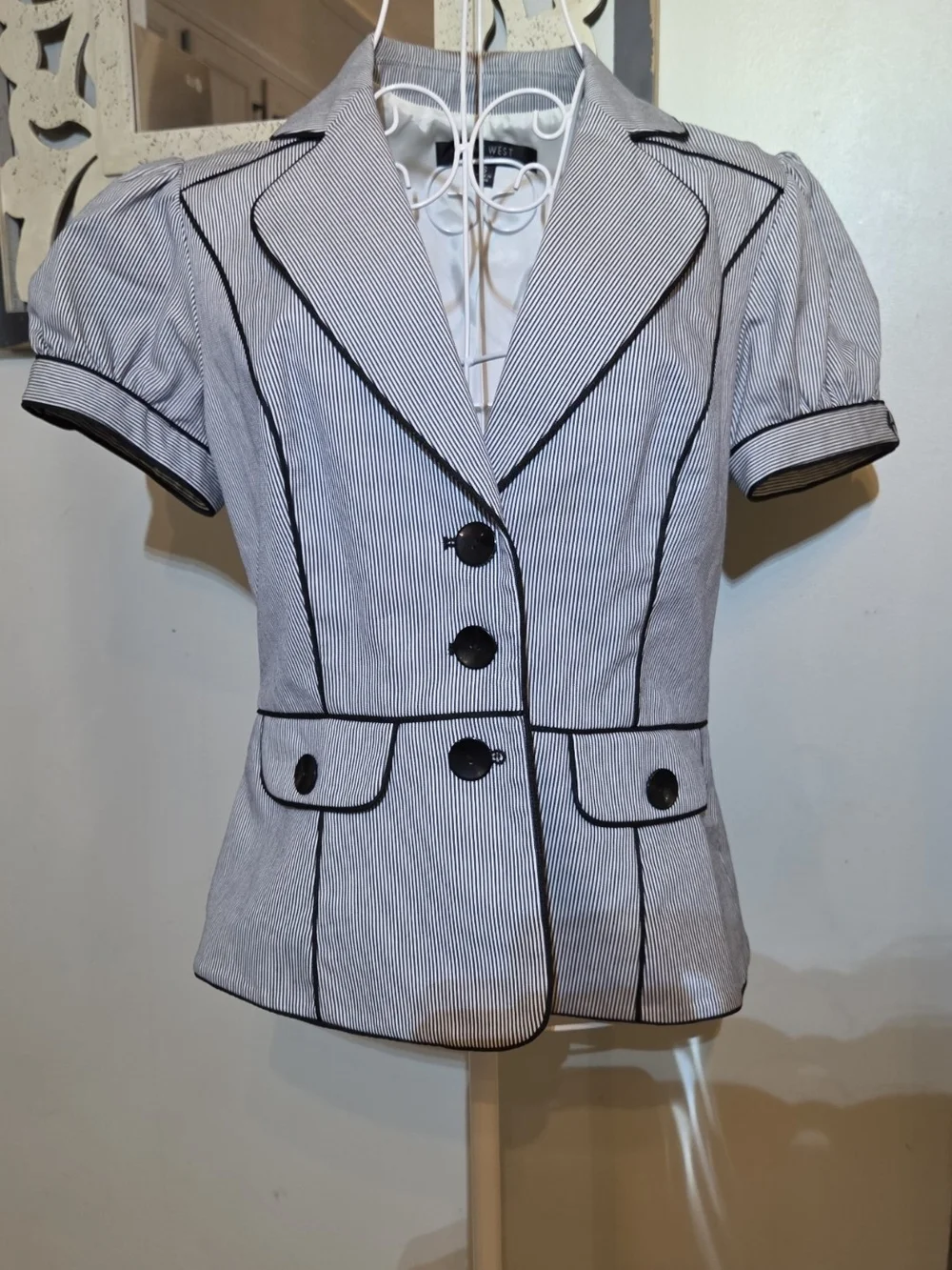 Nine West Light Blue Pinstripe Short-Sleeve Blazer & Wide-Leg Pants